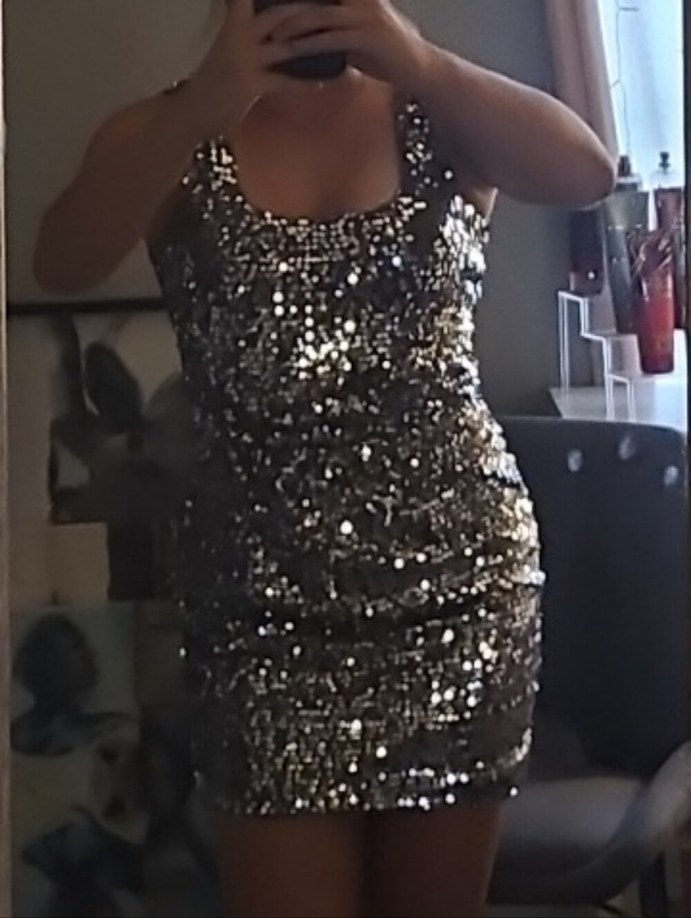 Love Reign Silver Sequin Tank Mini Dress